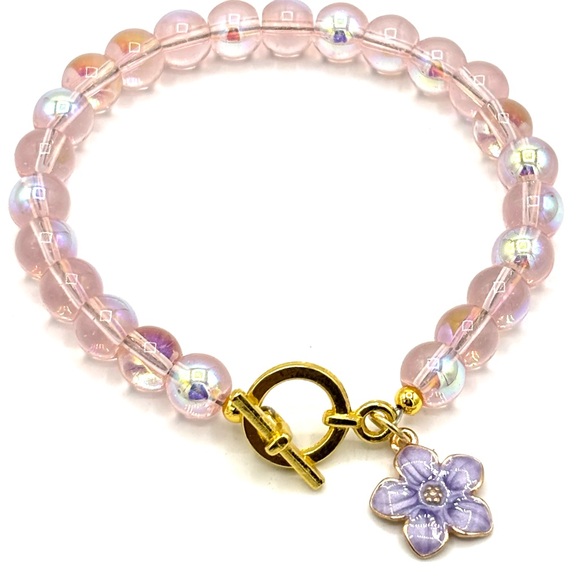 Hand Crafted Pink Beaded Bracelet with Flower Charm - Picture 3 of 11